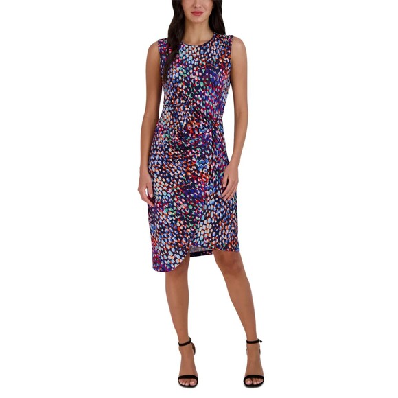 Donna Ricco Dresses & Skirts - Donna Ricco Women's Twisted Asymmetrical-Hem Waist Knot Printed Dress Multi 8